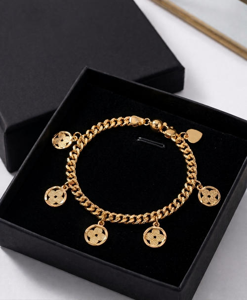 2Pc Gold Tone Charm Bracelet Set Fashion Jewelry Gift
