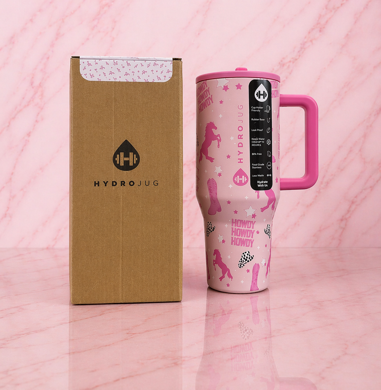 40oz HydroJug Cowgirl Pink Tumbler Western Aesthetic Cup w/ Lid