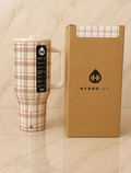 40oz HydroJug Tumbler Plaid Neutral Aesthetic Cup w/ Lid & Straw