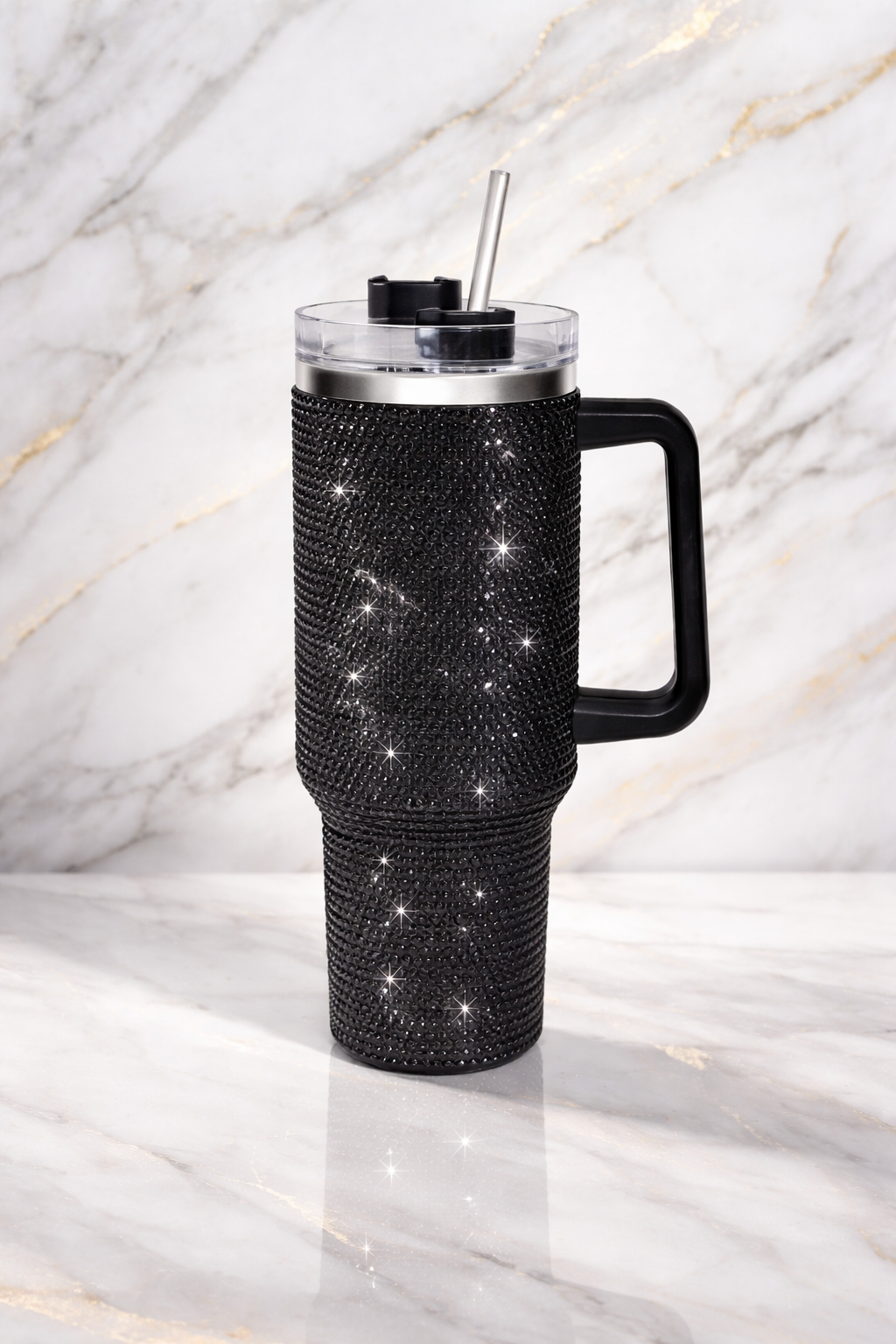 40oz Rhinestone Tumbler Glitter Bling Cup w/ Handle & Lid Multiple Colors