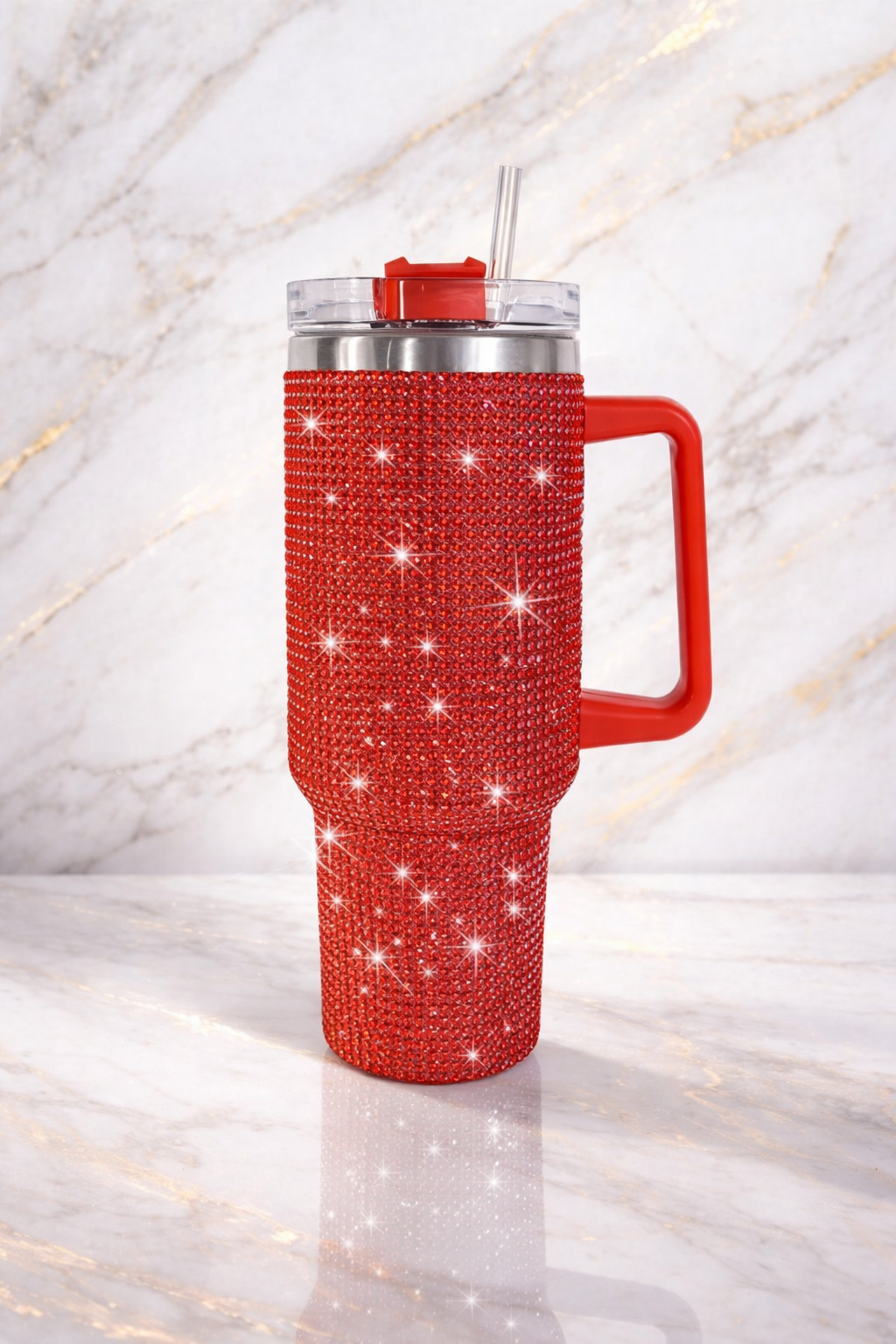 40oz Rhinestone Tumbler Glitter Bling Cup w/ Handle & Lid Multiple Colors