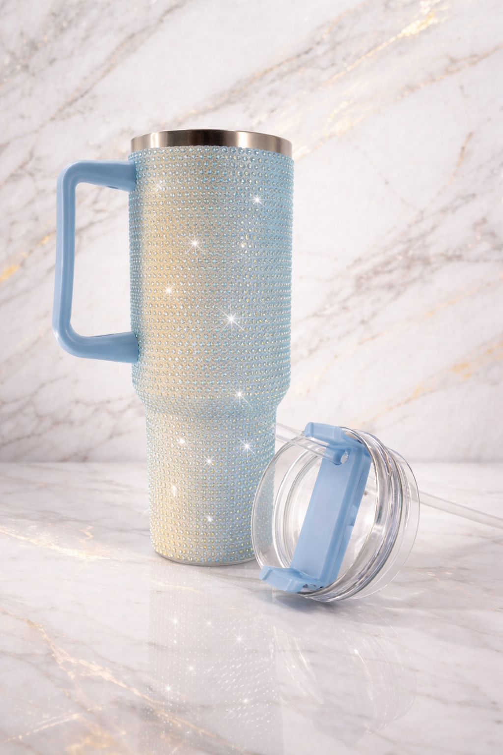 40oz Rhinestone Tumbler Glitter Bling Cup w/ Handle & Lid Multiple Colors