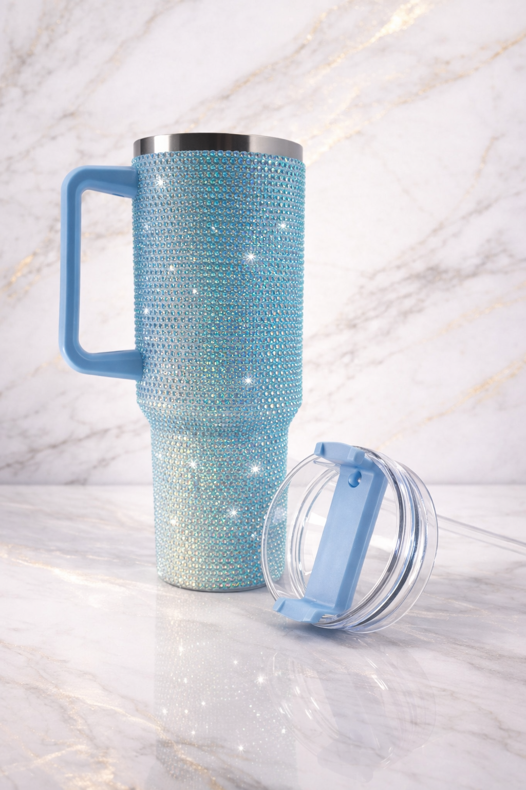 40oz Rhinestone Tumbler Glitter Bling Cup w/ Handle & Lid Multiple Colors