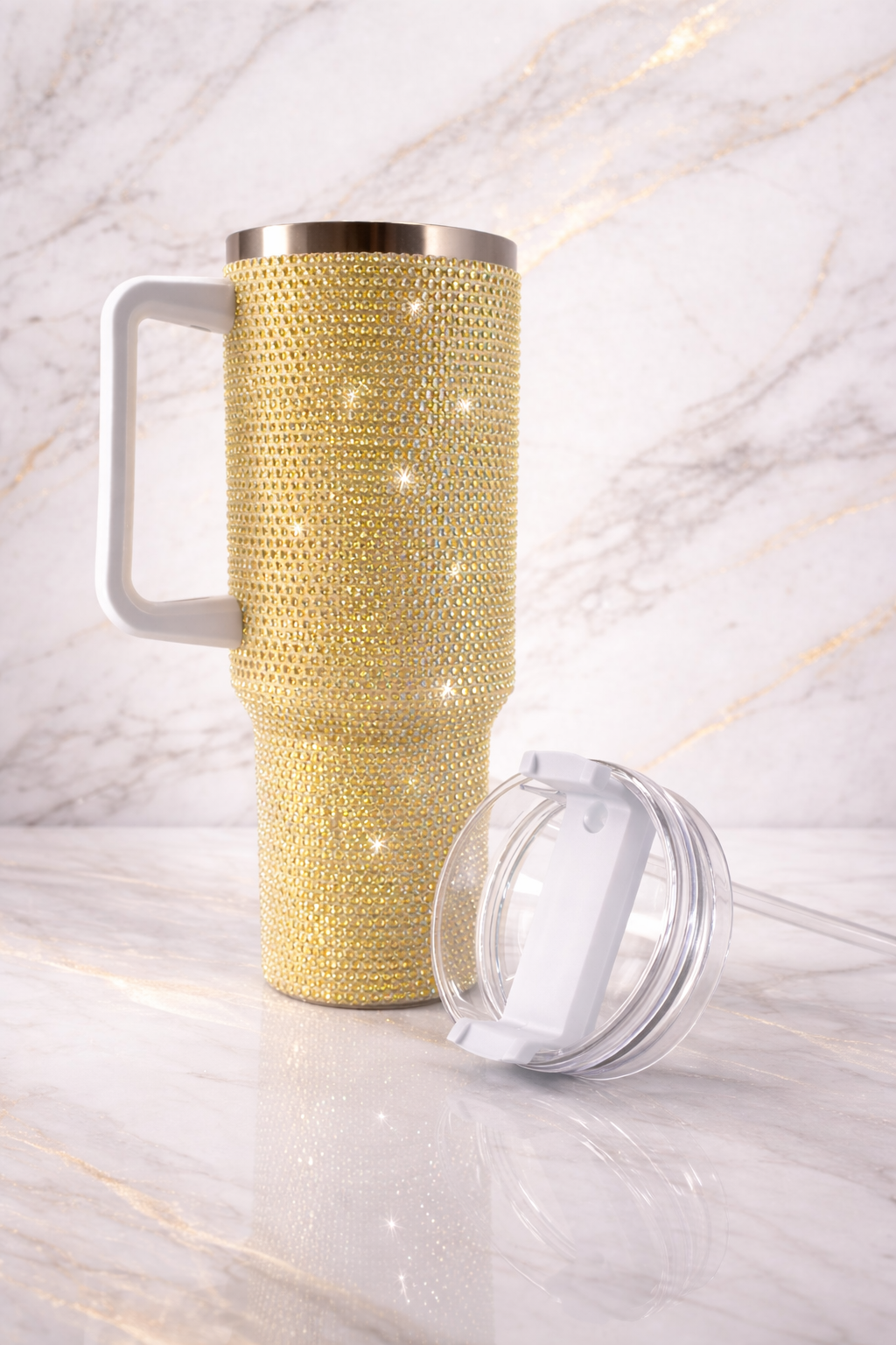 40oz Rhinestone Tumbler Glitter Bling Cup w/ Handle & Lid Multiple Colors