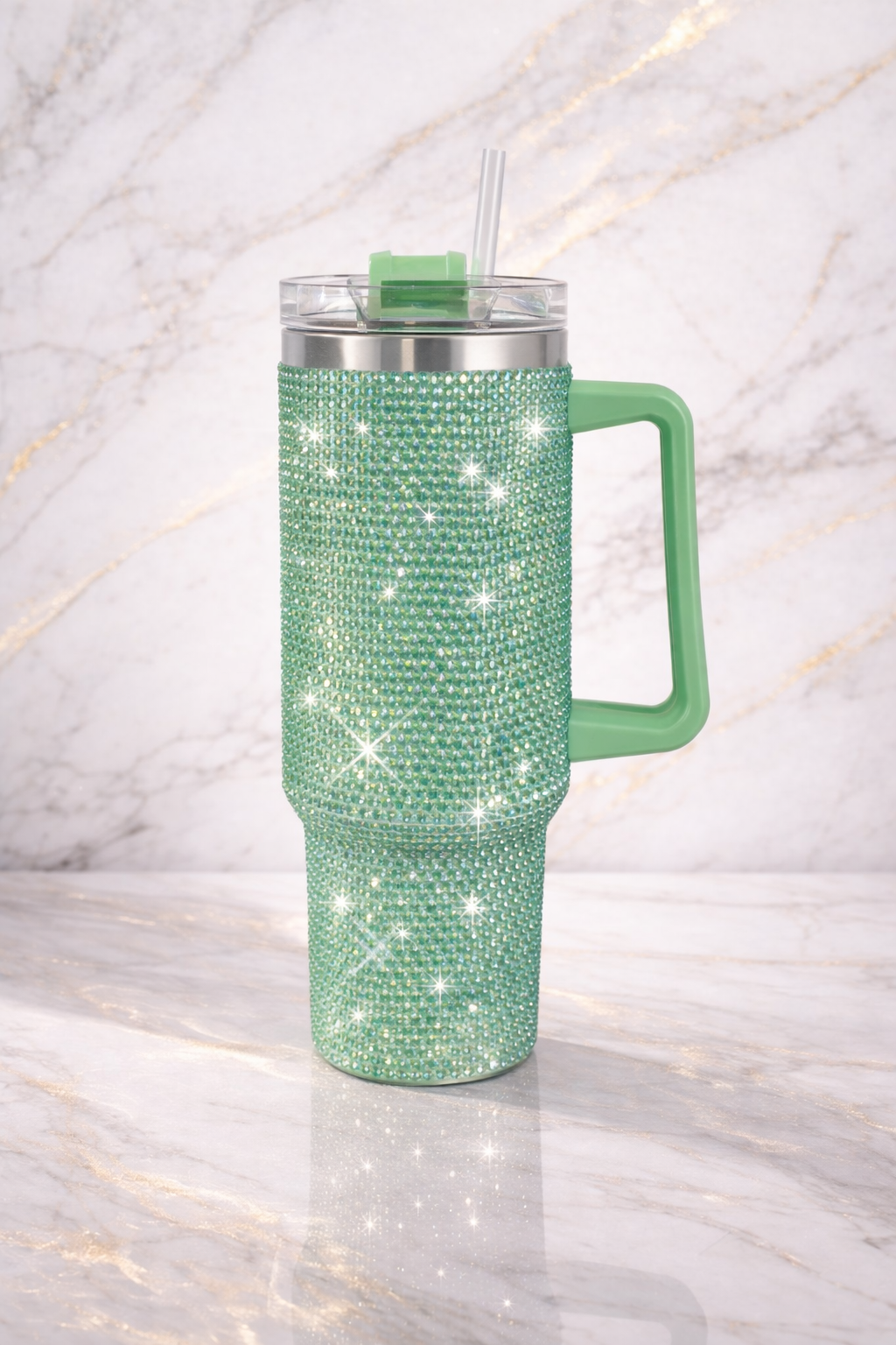 40oz Rhinestone Tumbler Glitter Bling Cup w/ Handle & Lid Multiple Colors