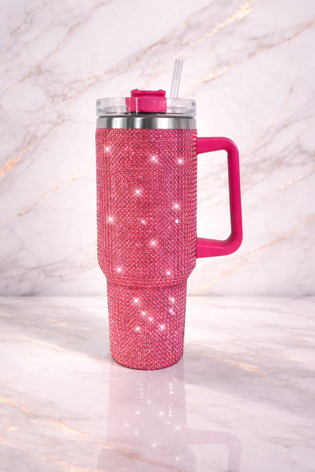 40oz Rhinestone Tumbler Glitter Bling Cup w/ Handle & Lid Multiple Colors