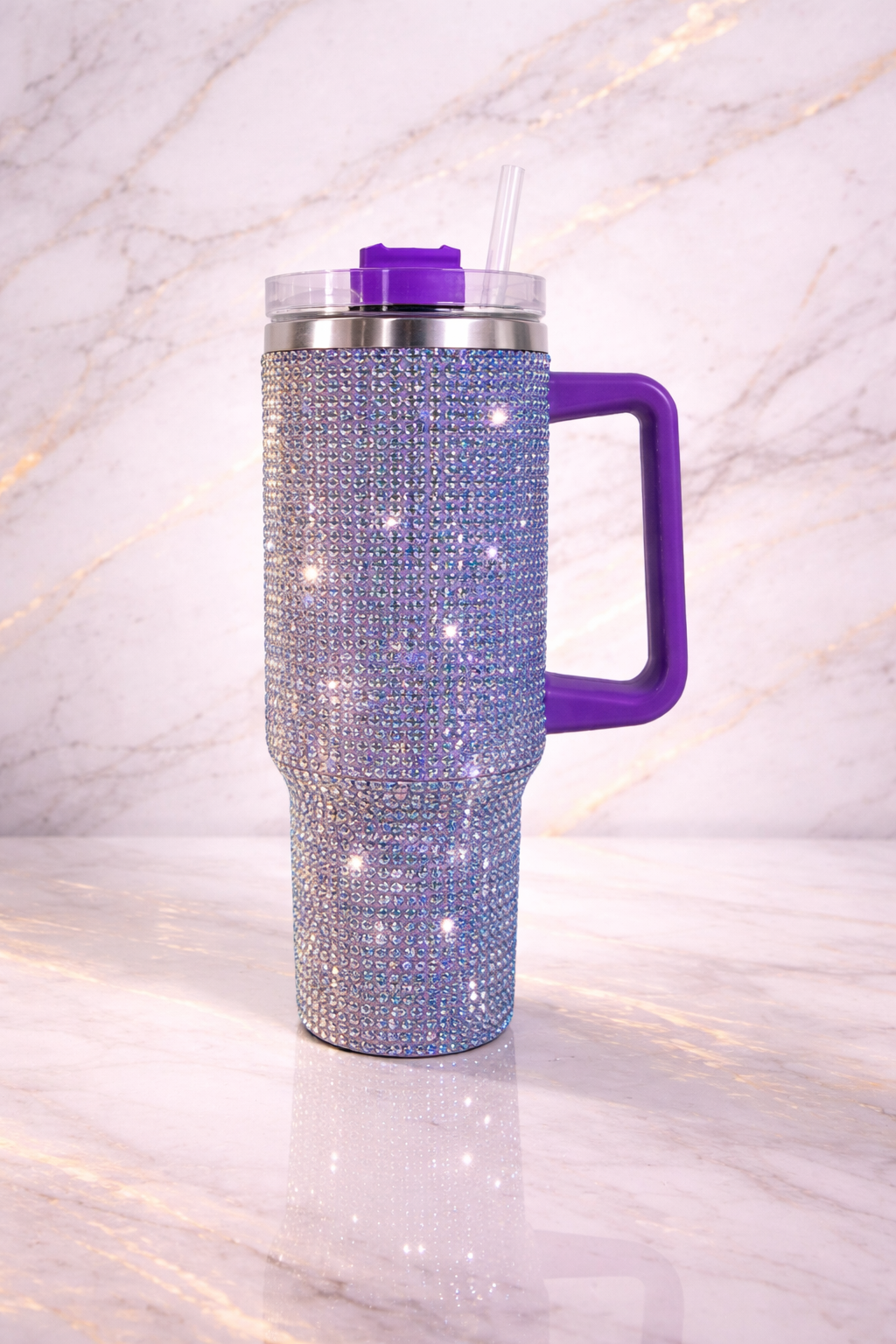 40oz Rhinestone Tumbler Glitter Bling Cup w/ Handle & Lid Multiple Colors