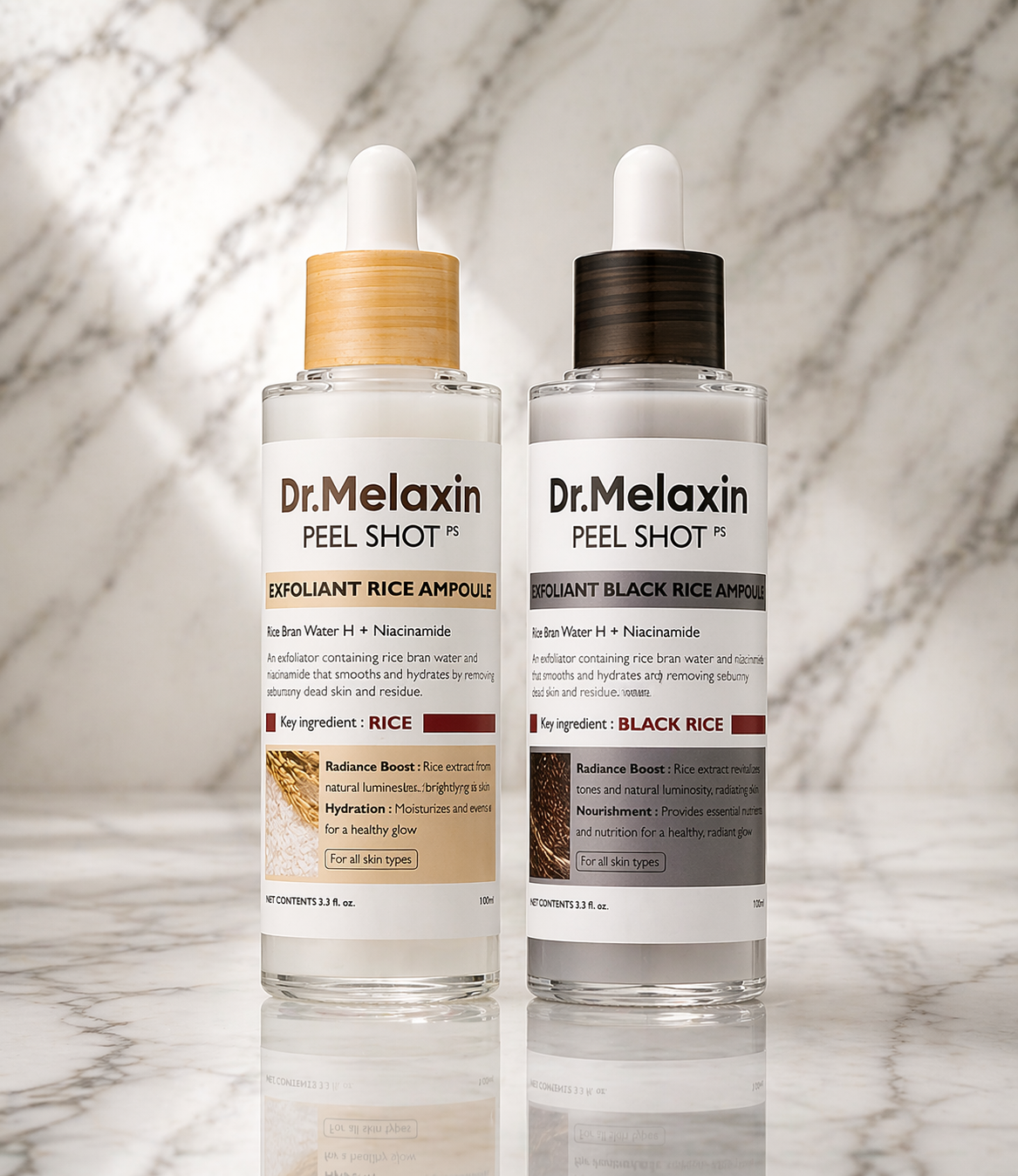 Dr.Melaxin Peel Shot Glow Rice Ampoule Duo - 2pc Brightening & Exfoliating Serum Set
