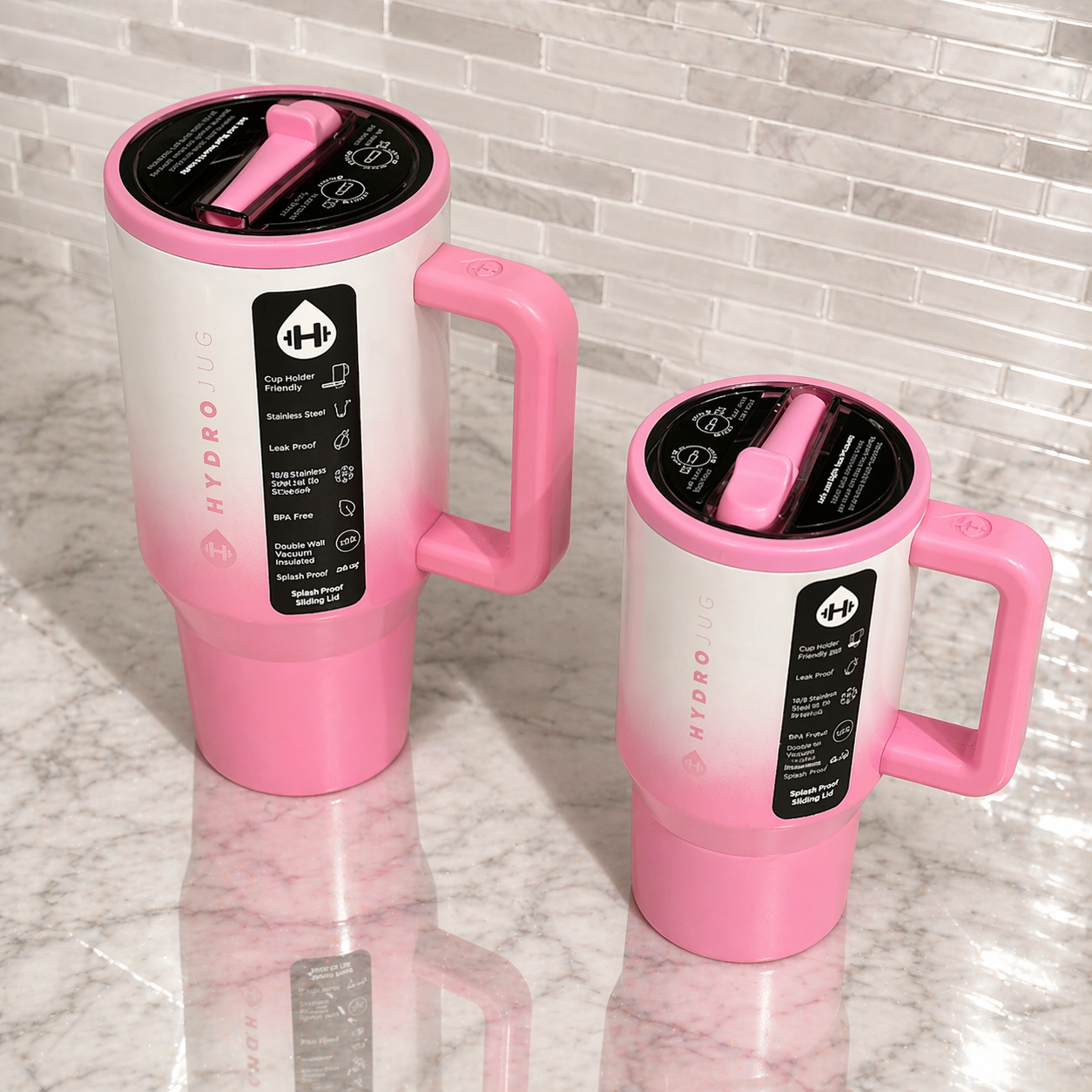 HydroJug 40oz Pink Parfait Tumbler w/ Handle & Straw – Insulated Cup