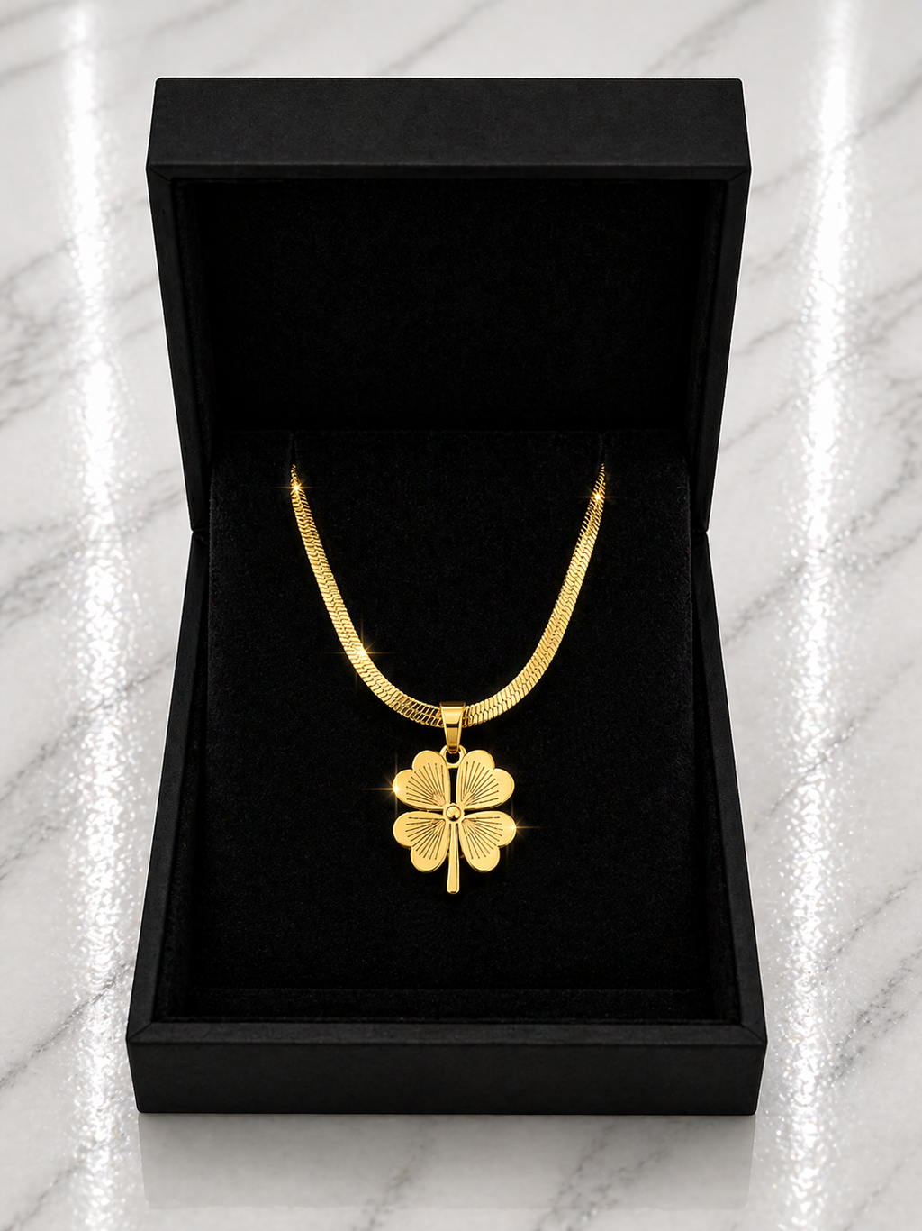 18K Gold Plated Lucky Clover Serpent Chain Necklace
