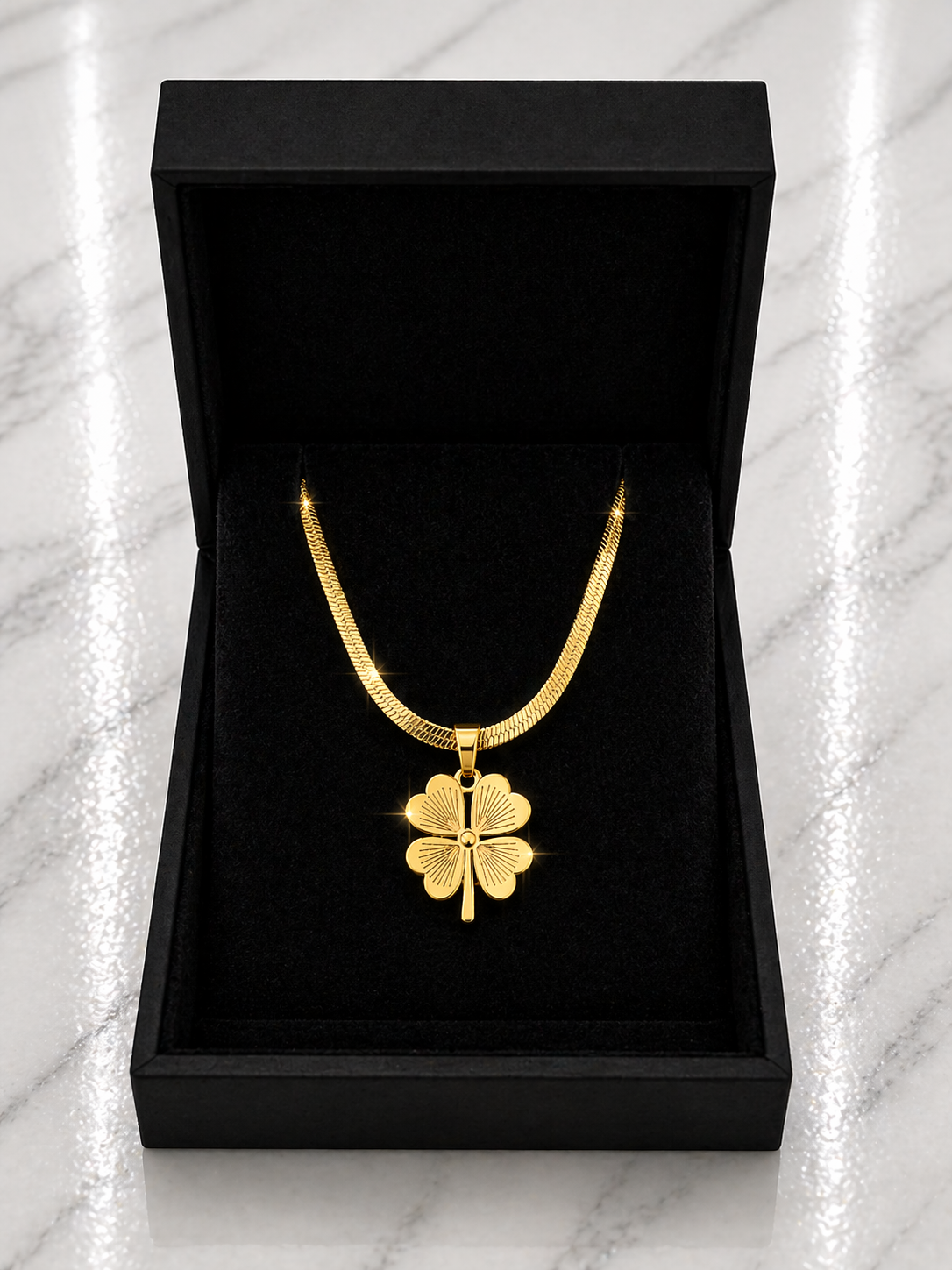 18K Gold Plated Lucky Clover Serpent Chain Necklace