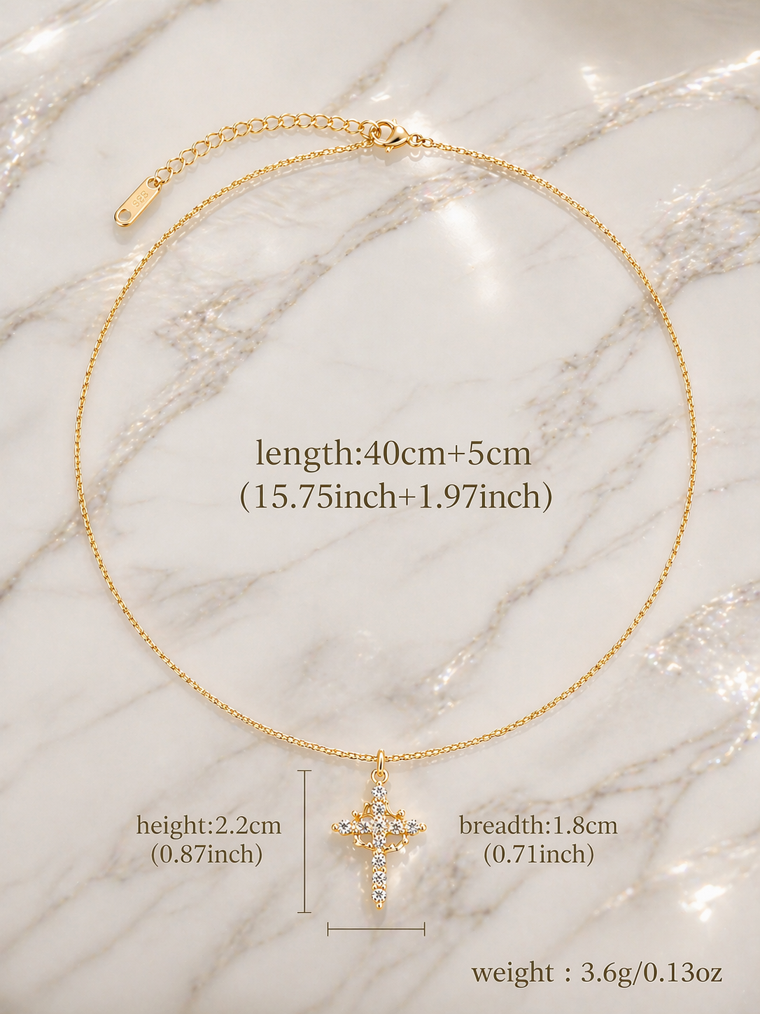 14K Gold Plated Crown Cross Pendant Necklace – Diamond Accent Faith Necklace