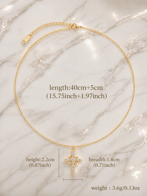 14K Gold Plated Crown Cross Pendant Necklace – Diamond Accent Faith Necklace