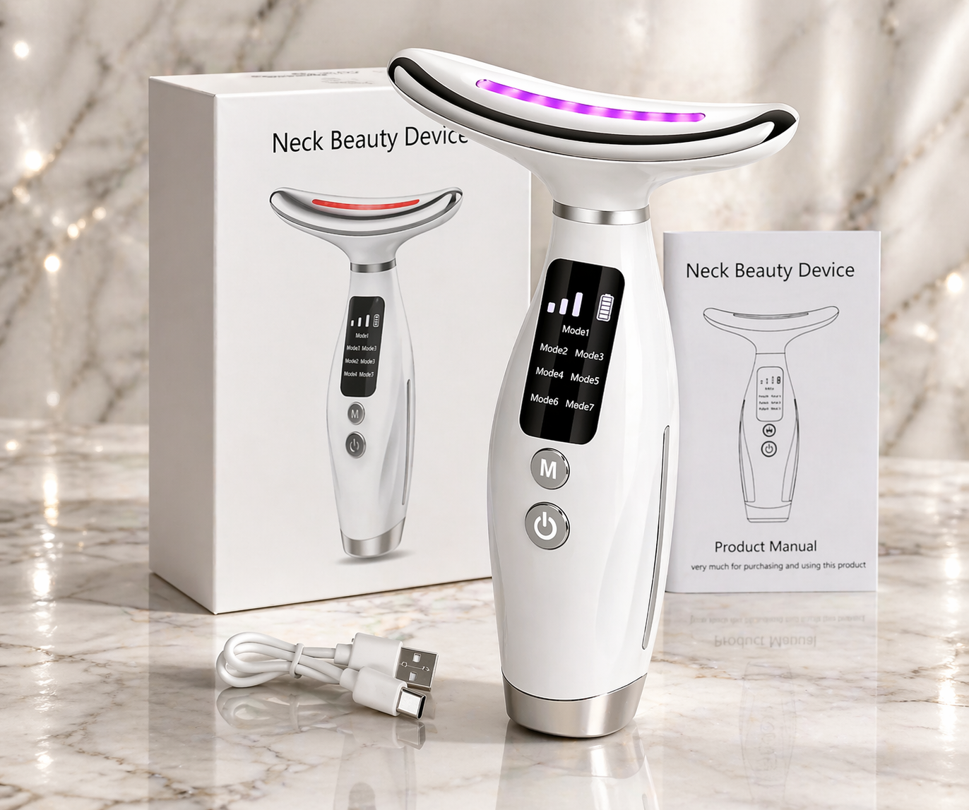 7-Color LED Neck & Facial Massager – USB Rechargeable Vibration Massager