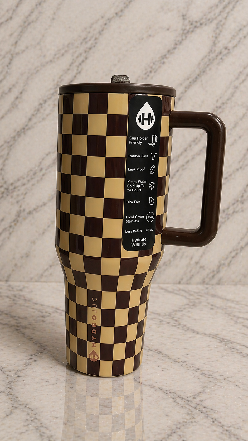 HydroJug 40 oz Brown Checkers Tumbler