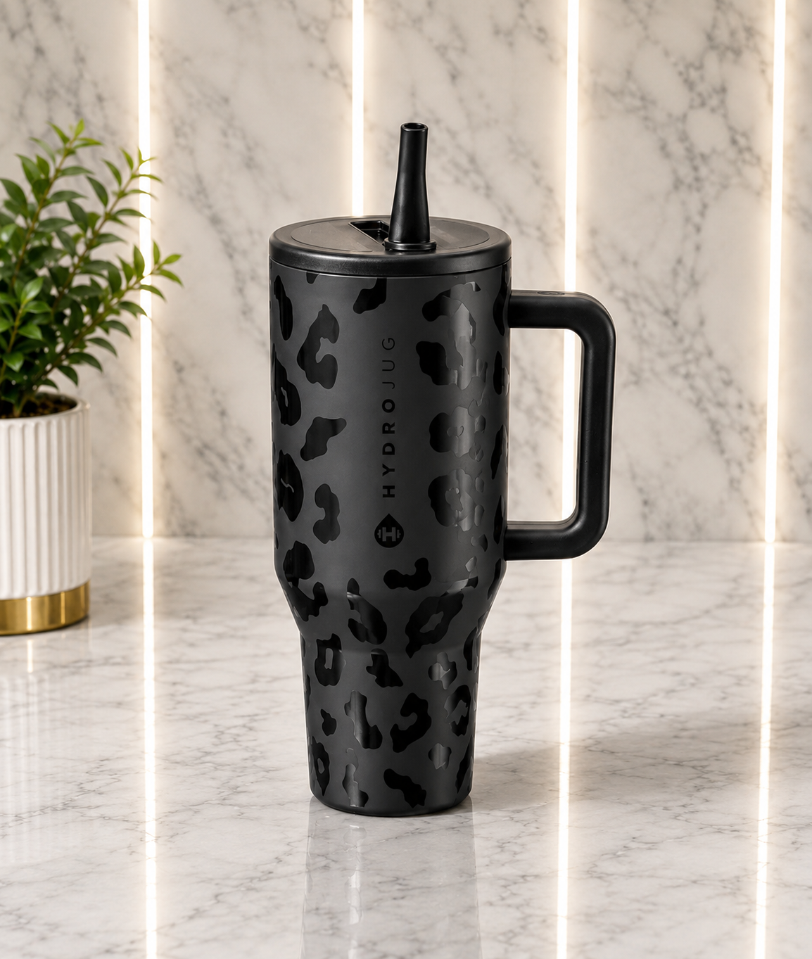 HydroJug 40oz Tumbler – Black Leopard / Cheetah Print – Large & Durable
