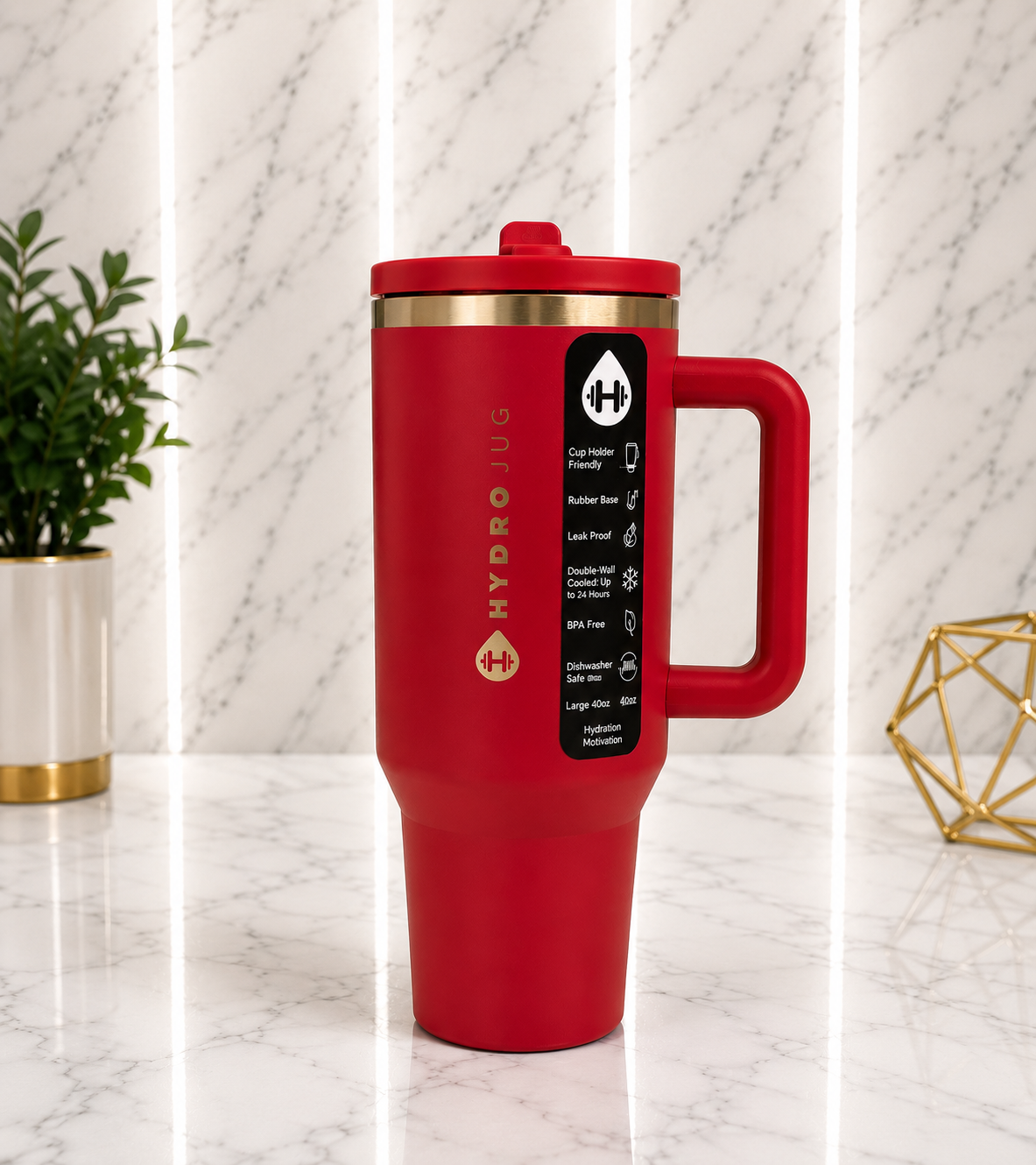 HydroJug 40oz Tumbler Cherry Merlot Cup w/ Handle & Straw Insulated