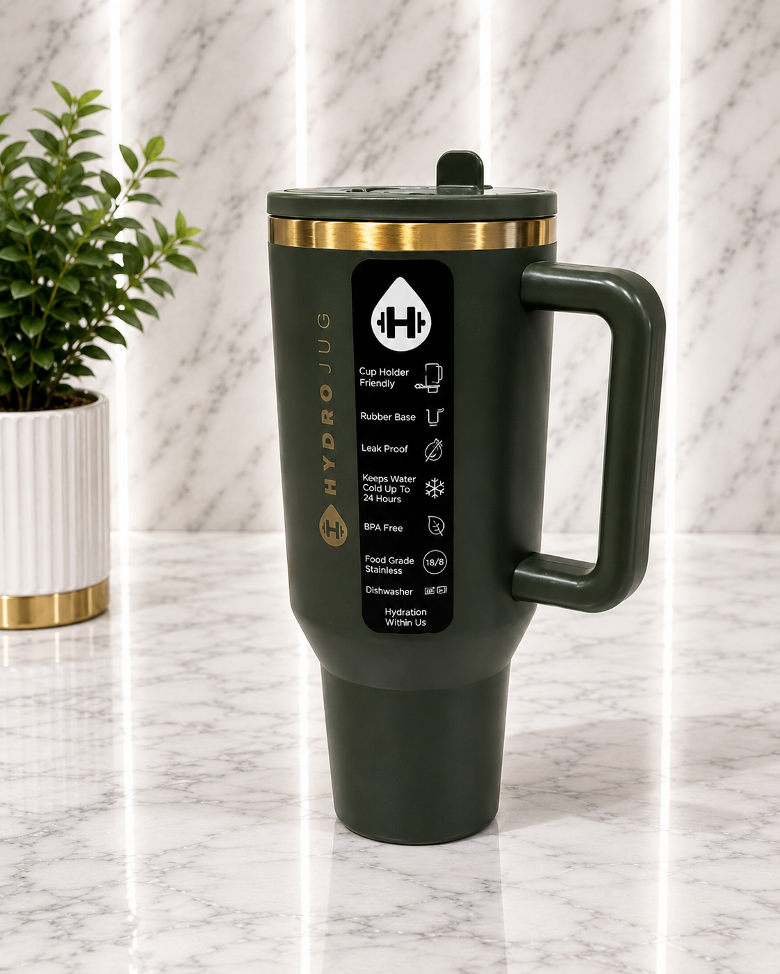 40oz HydroJug Tumbler Pine Green Insulated Cup w/ Lid & Straw