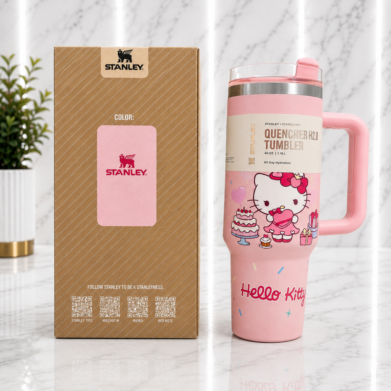 Stanley 40oz HKT Pink H2.0 Tumbler w/ Handle Lid Straw