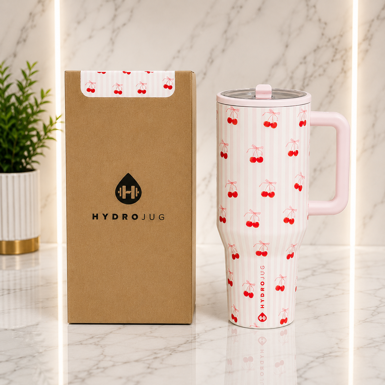 40oz Hydrojug Cherry Tumbler Pink Aesthetic Cup Lid Straw