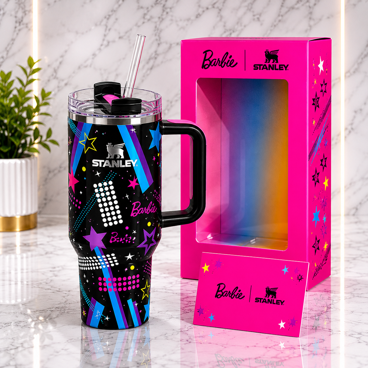 Stanley x Barbie Rockers 40oz Quencher Tumbler Black w/ Handle & Straw