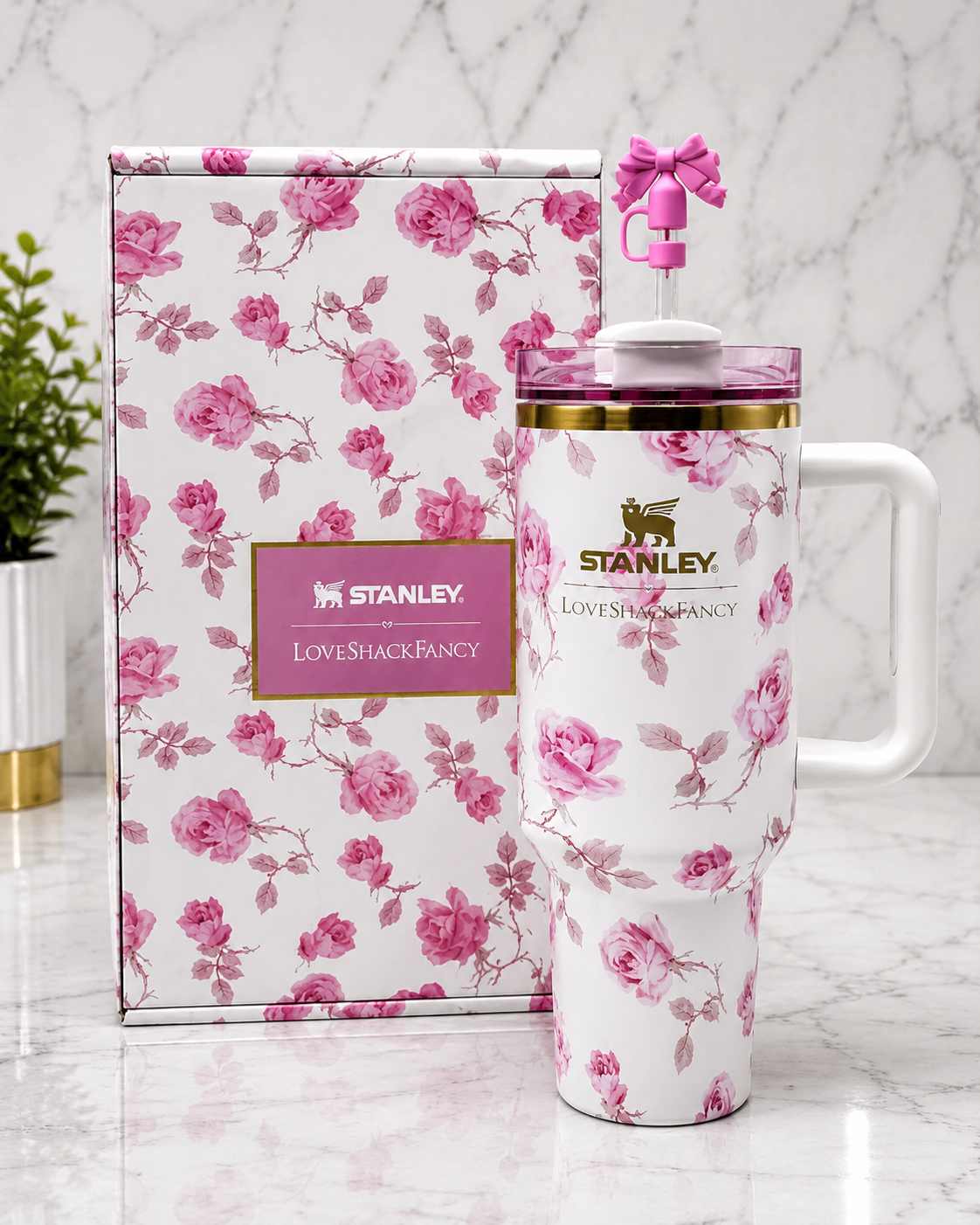 Stanley x LoveShackFancy 40oz Quencher H2.0 Tumbler – Ribbon Rosa