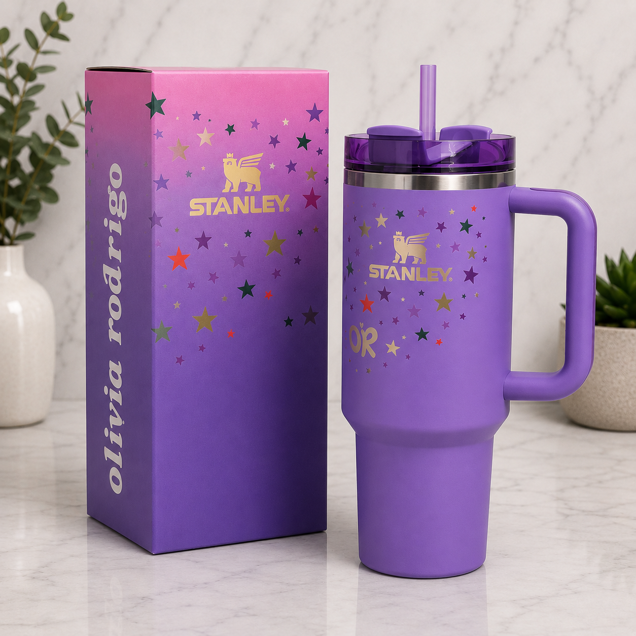 Stanley 40oz Quencher H2.0 Tumbler Purple Cup Handle Straw Insulated