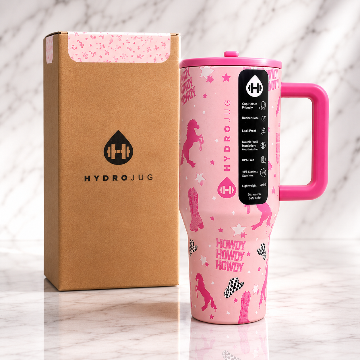40oz HydroJug Cowgirl Pink Tumbler Western Aesthetic Cup w/ Lid