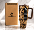 40oz Hydrojug Tumbler Brown Cheetah Print Insulated Cup Lid Straw