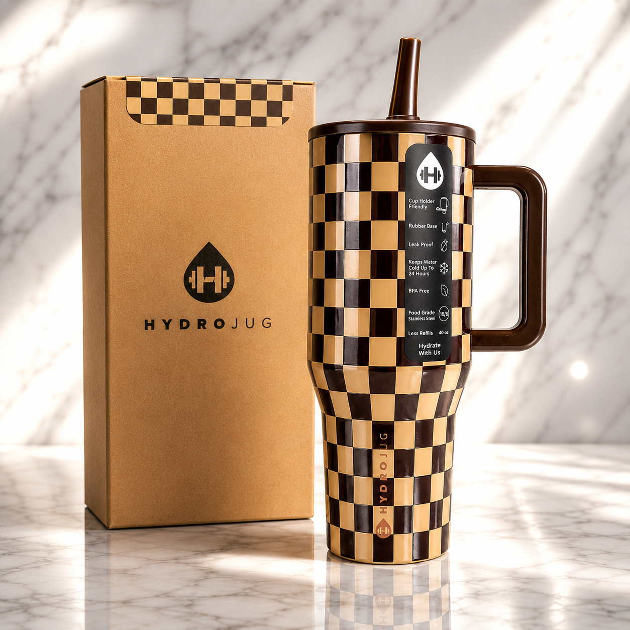 HydroJug 40 oz Brown Checkers Tumbler