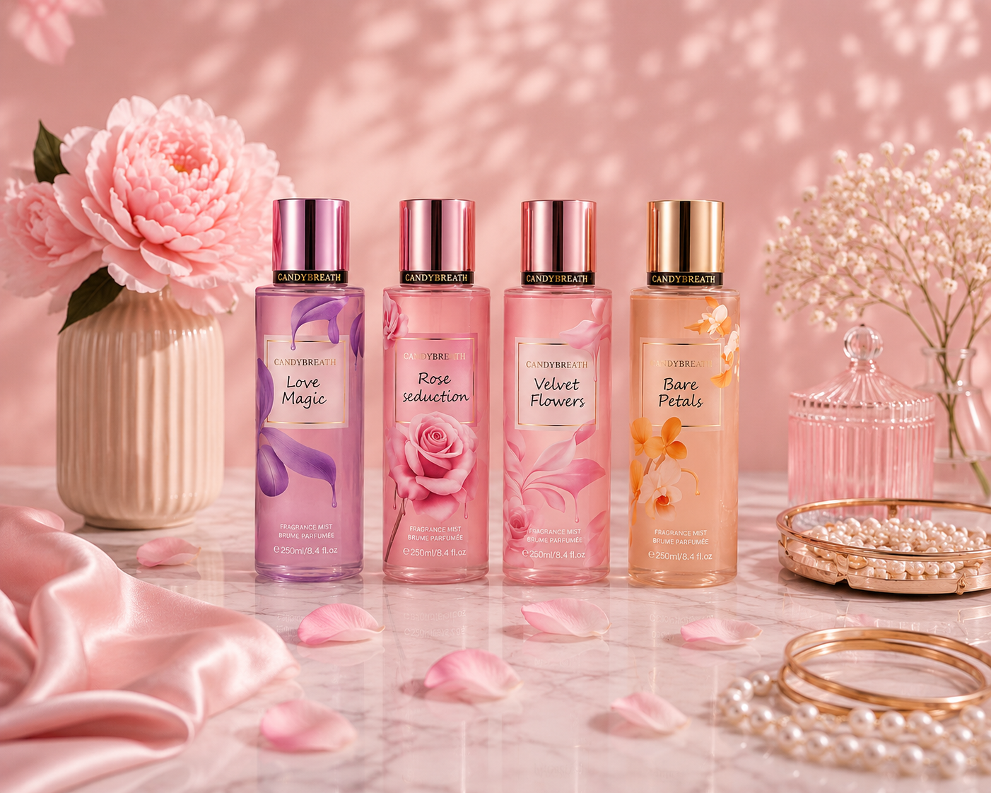 Candybreath 4-Piece Fragrance Mist Set – Love Magic, Rose Seduction, Velvet Flowers & Bare Petals