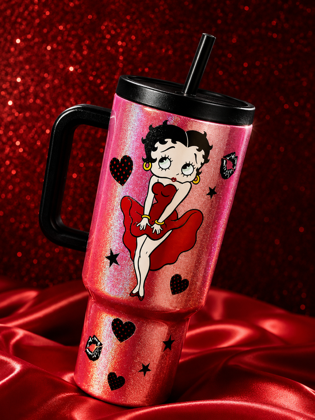 Betty Boop 40oz Sparkling Heart Love Tumbler w/ Handle Straw