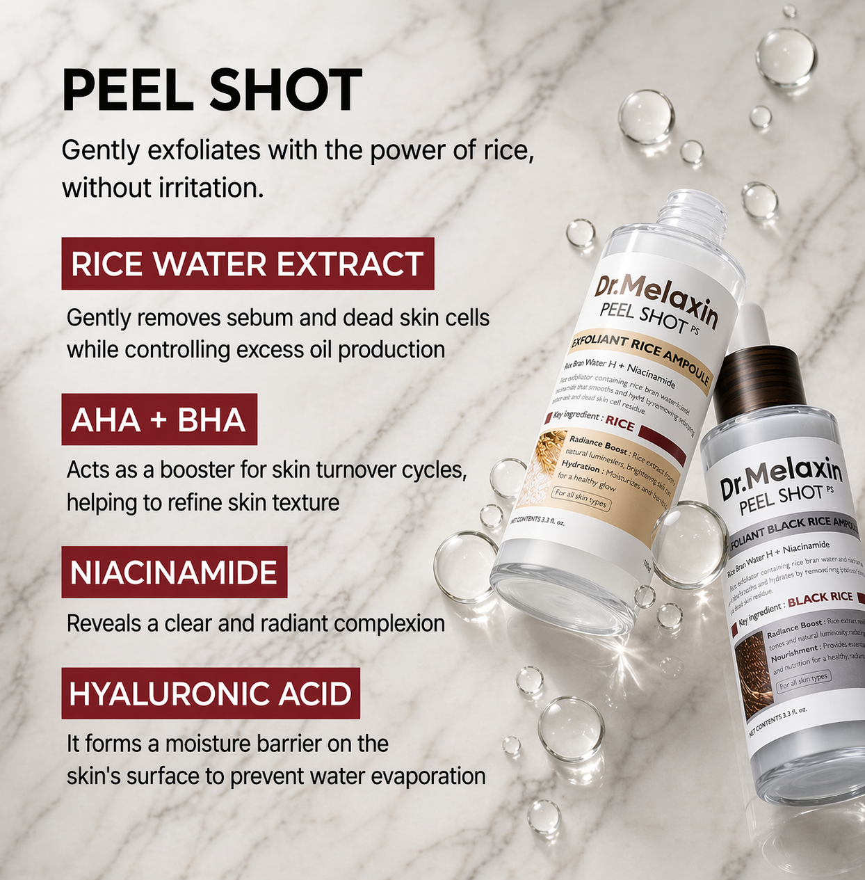 Dr.Melaxin Peel Shot Glow Rice Ampoule Duo - 2pc Brightening & Exfoliating Serum Set