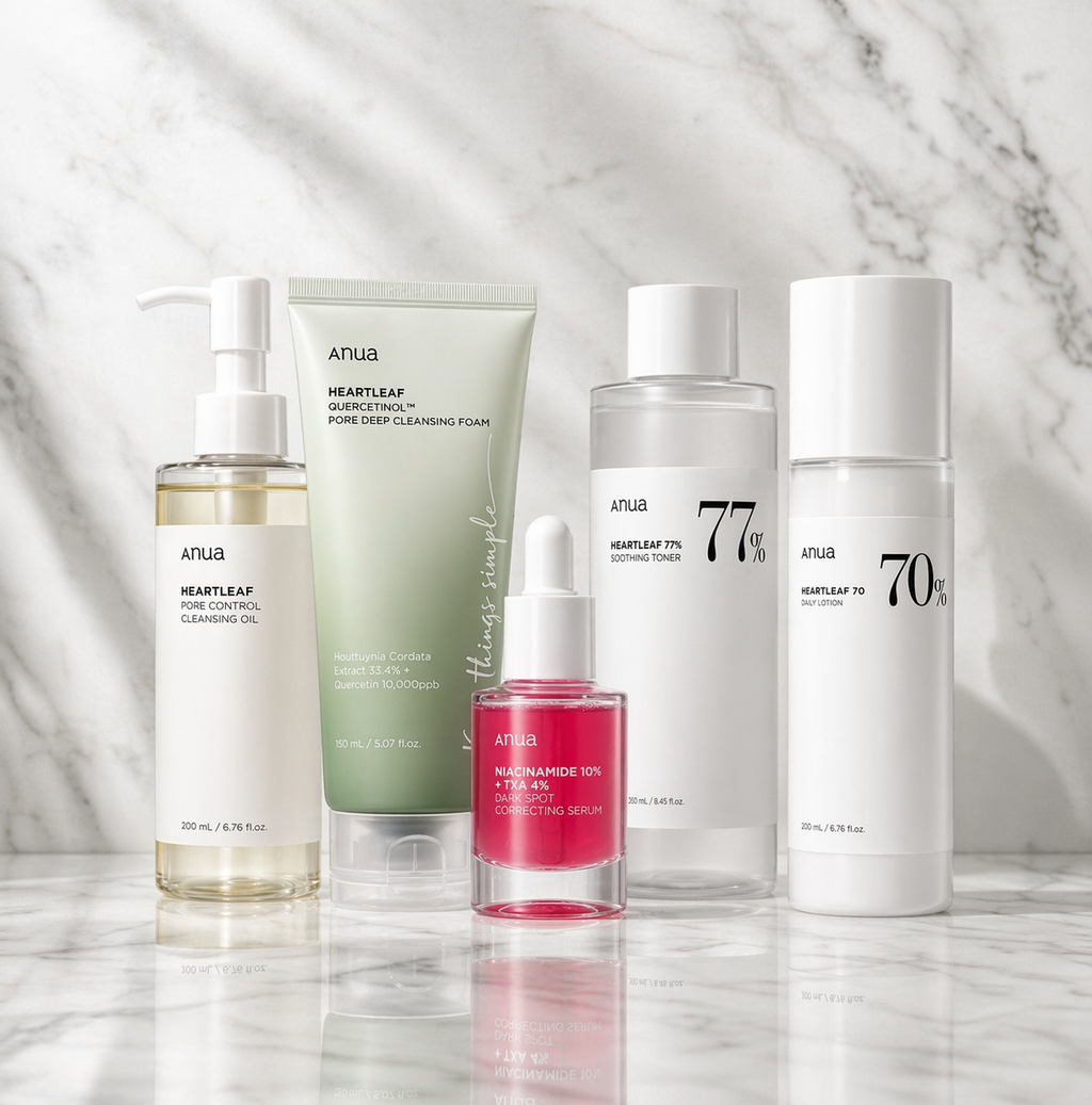 Anua 5-Piece Korean Skincare Set – Cleanser, Toner, Serum & Moisturizer