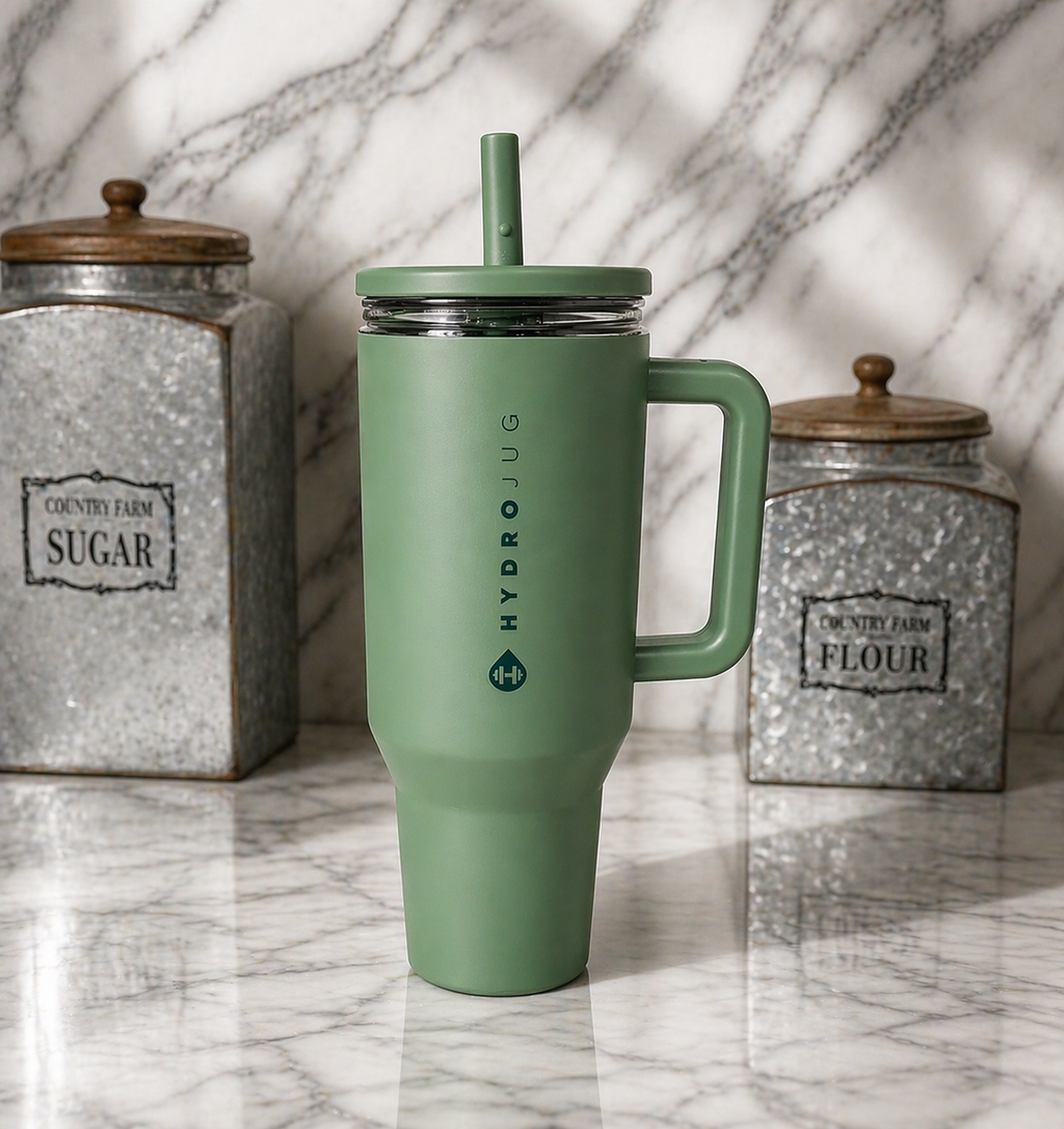 HydroJug 40oz Tumbler Sage Green Insulated Cup Handle Straw Travel Mug