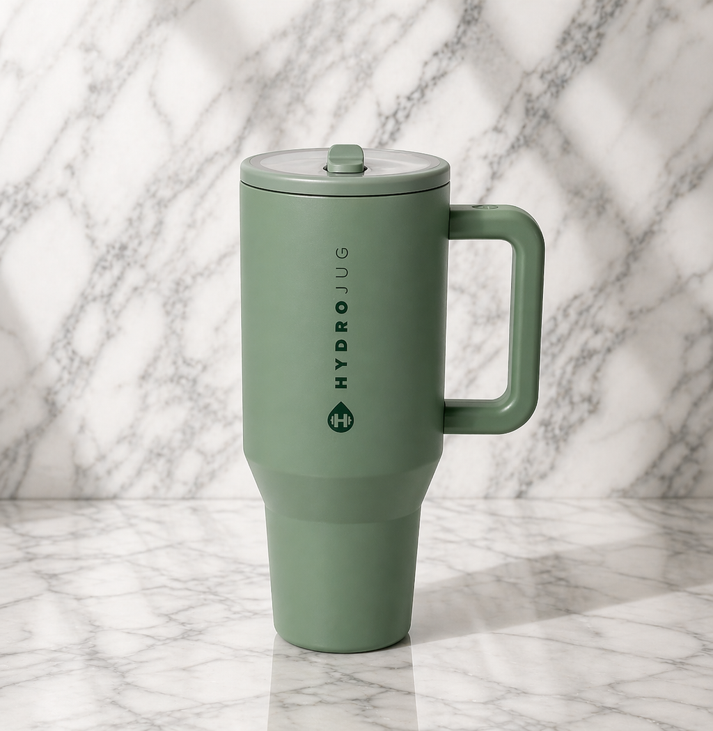 HydroJug 40oz Tumbler Sage Green Insulated Cup Handle Straw Travel Mug