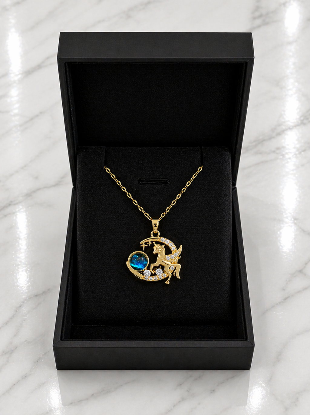 Moon Pendant Necklace – Starry Sky Stone & Rhinestone