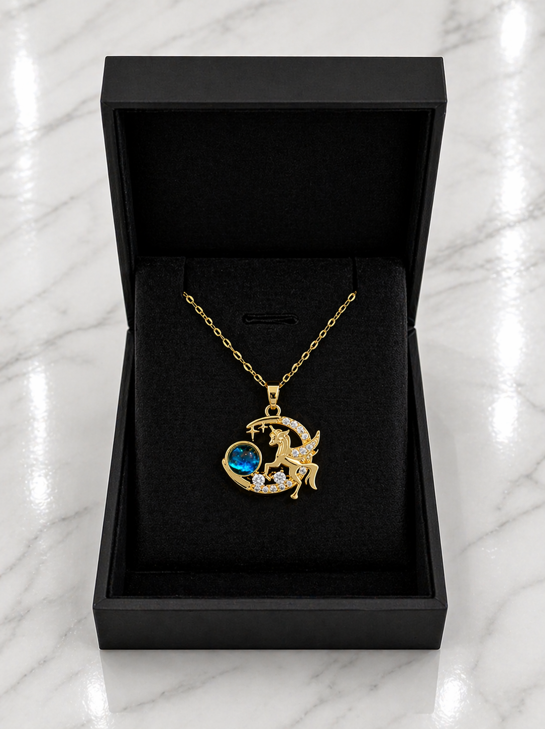 Moon Pendant Necklace – Starry Sky Stone & Rhinestone