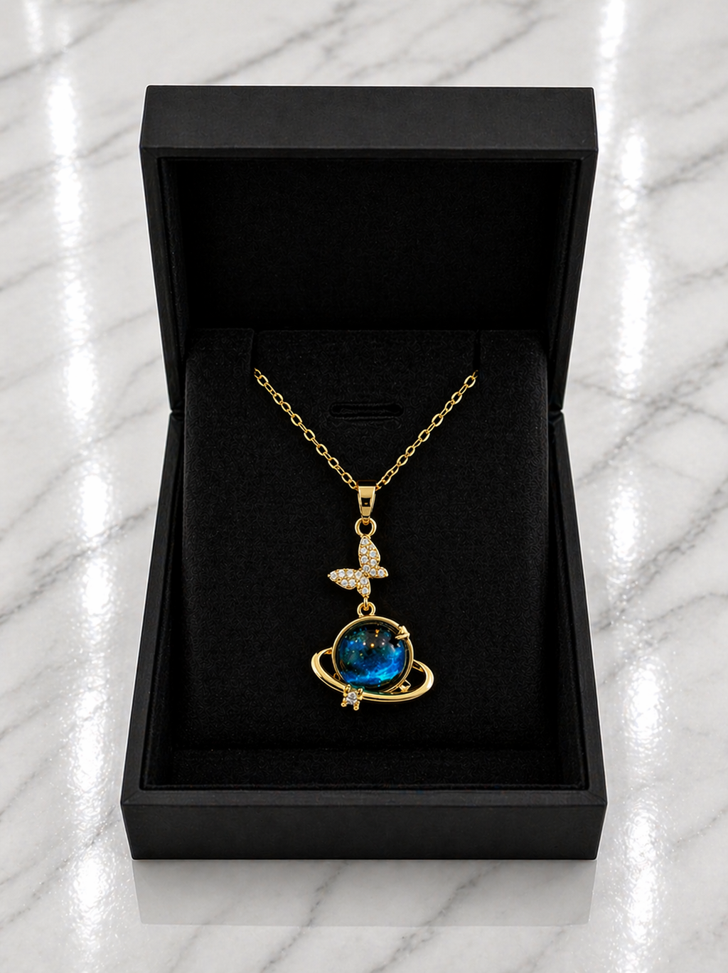 Moon Pendant Necklace – Starry Sky Stone & Rhinestone