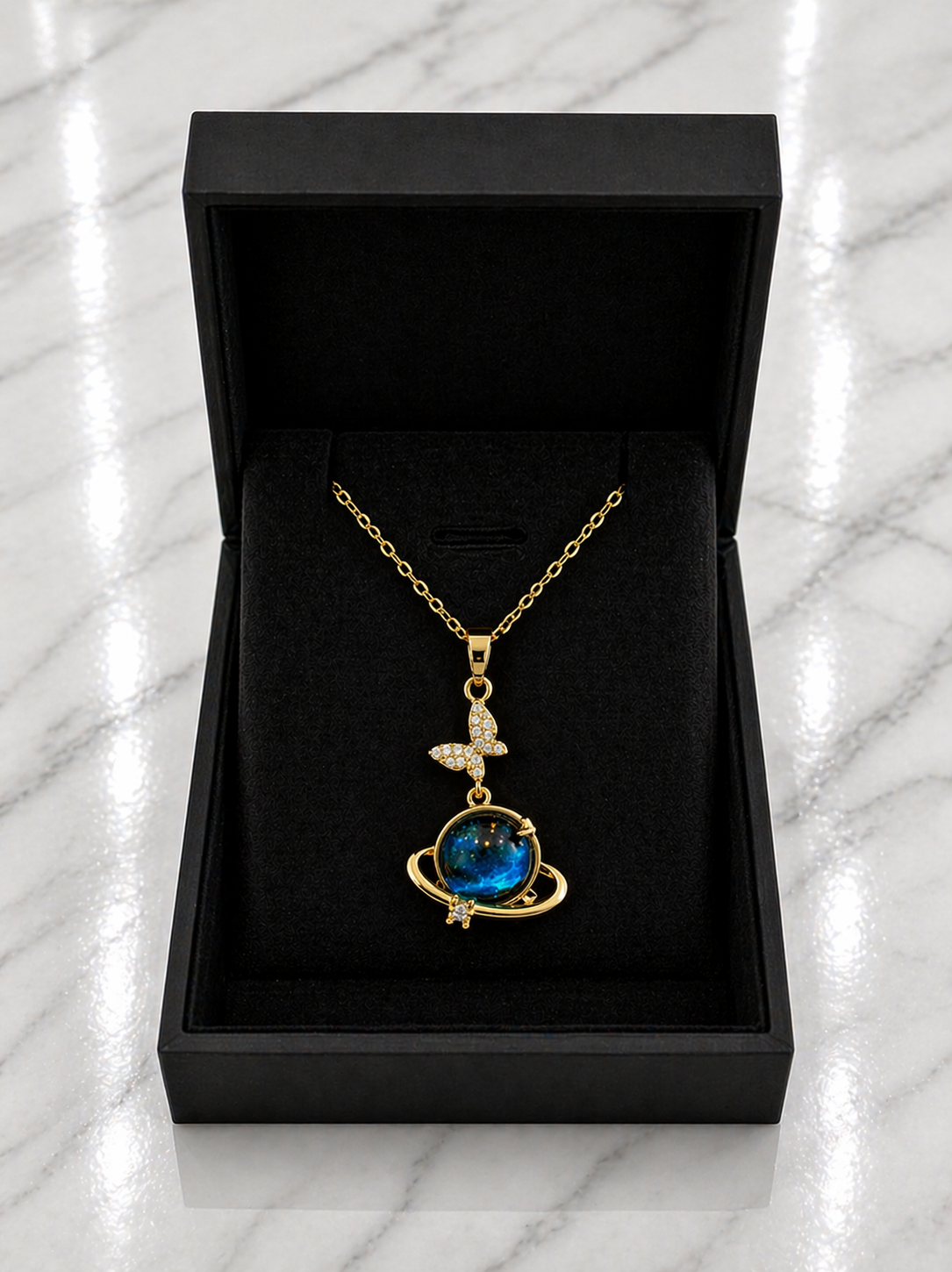 Moon Pendant Necklace – Starry Sky Stone & Rhinestone