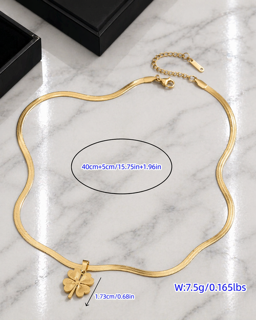 18K Gold Plated Lucky Clover Serpent Chain Necklace