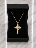 14K Gold Plated Crown Cross Pendant Necklace – Diamond Accent Faith Necklace