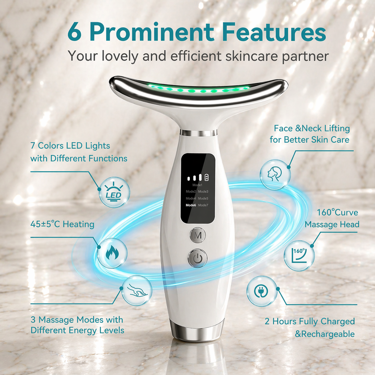 7-Color LED Neck & Facial Massager – USB Rechargeable Vibration Massager