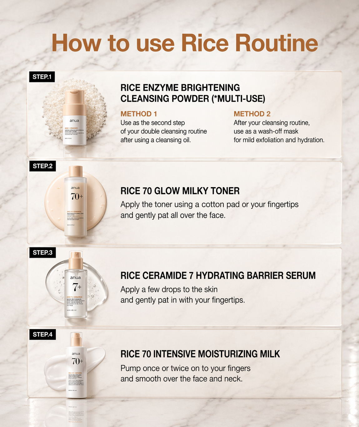 Anua Korean Rice Glass Skin 4-Step Skincare Routine Set