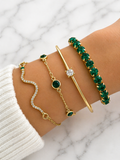 4pc Full Rhinestone Snake Bracelet Set – Green Chain Design