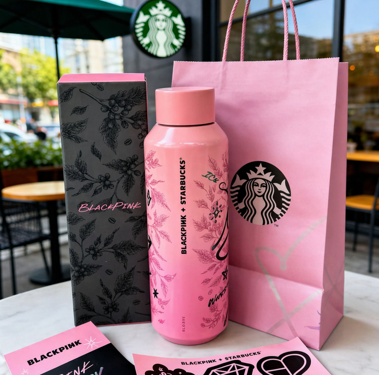 Starbucks 2023 Limited Edition 591ml Water Bottle Kpop Black Pink Style