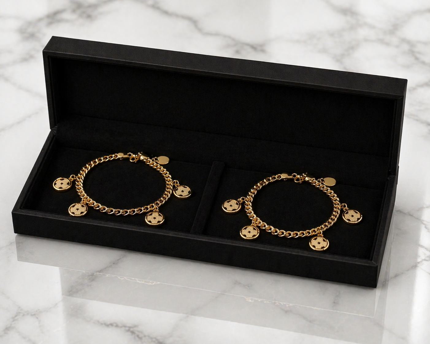 2Pc Gold Tone Charm Bracelet Set Fashion Jewelry Gift