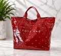 Red Patent Leather Floral Tote Bag