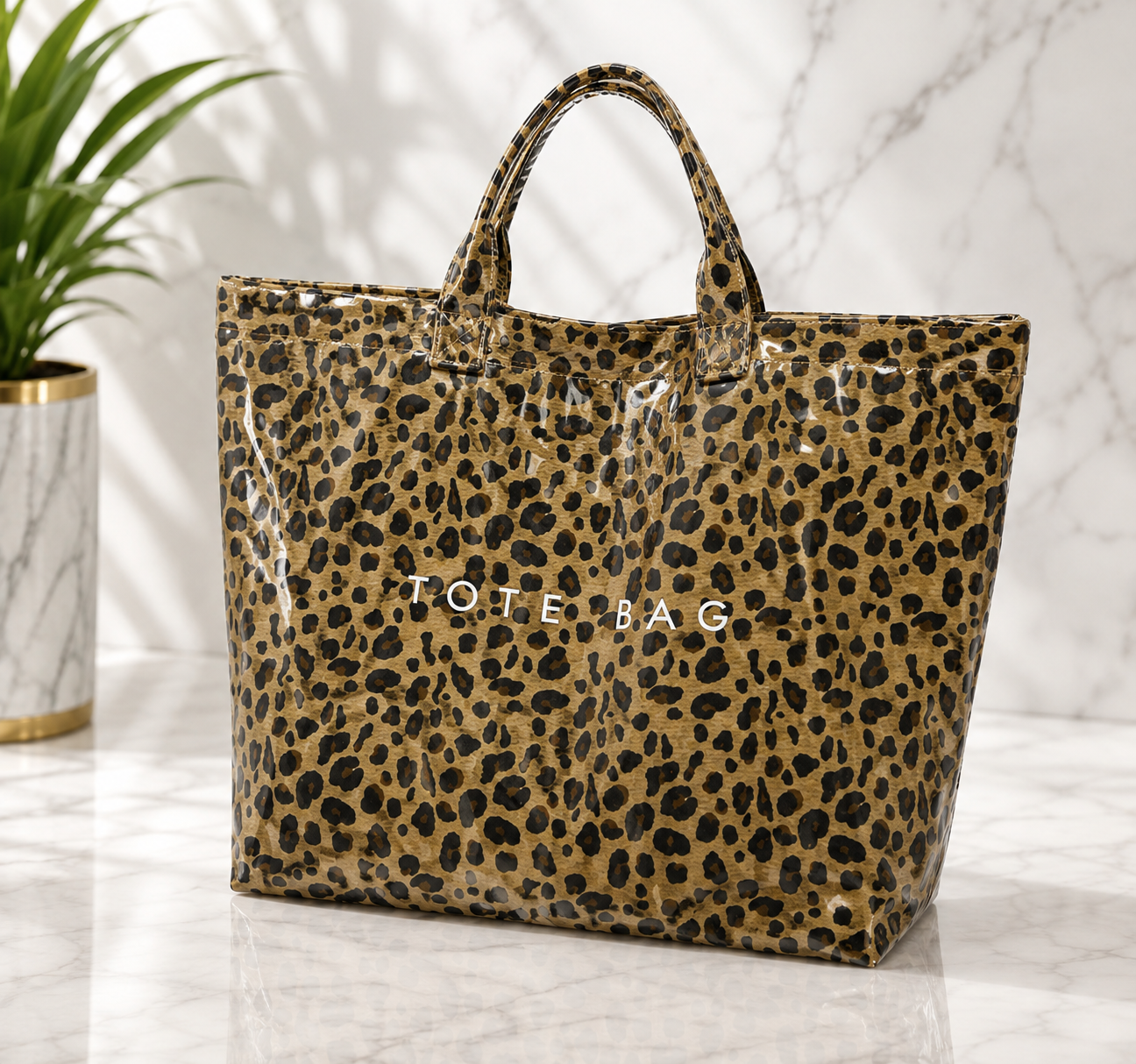 Leopard Print Patent Leather Tote Bag