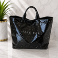 Black Starry Night Patent Leather Tote Bag